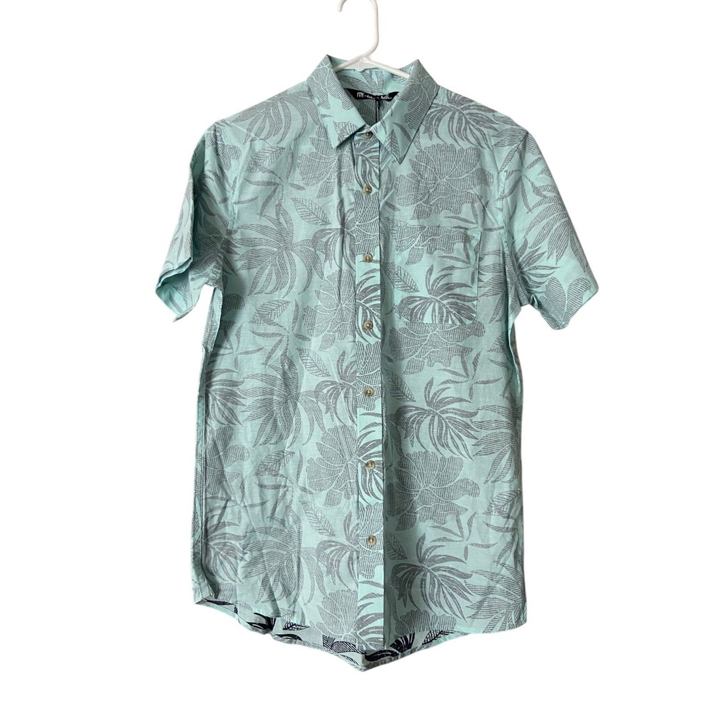 Men's Travis Mathew Hawaiian Short Sleeve Shirt Rendezvous Turquoise Small‎ NWT